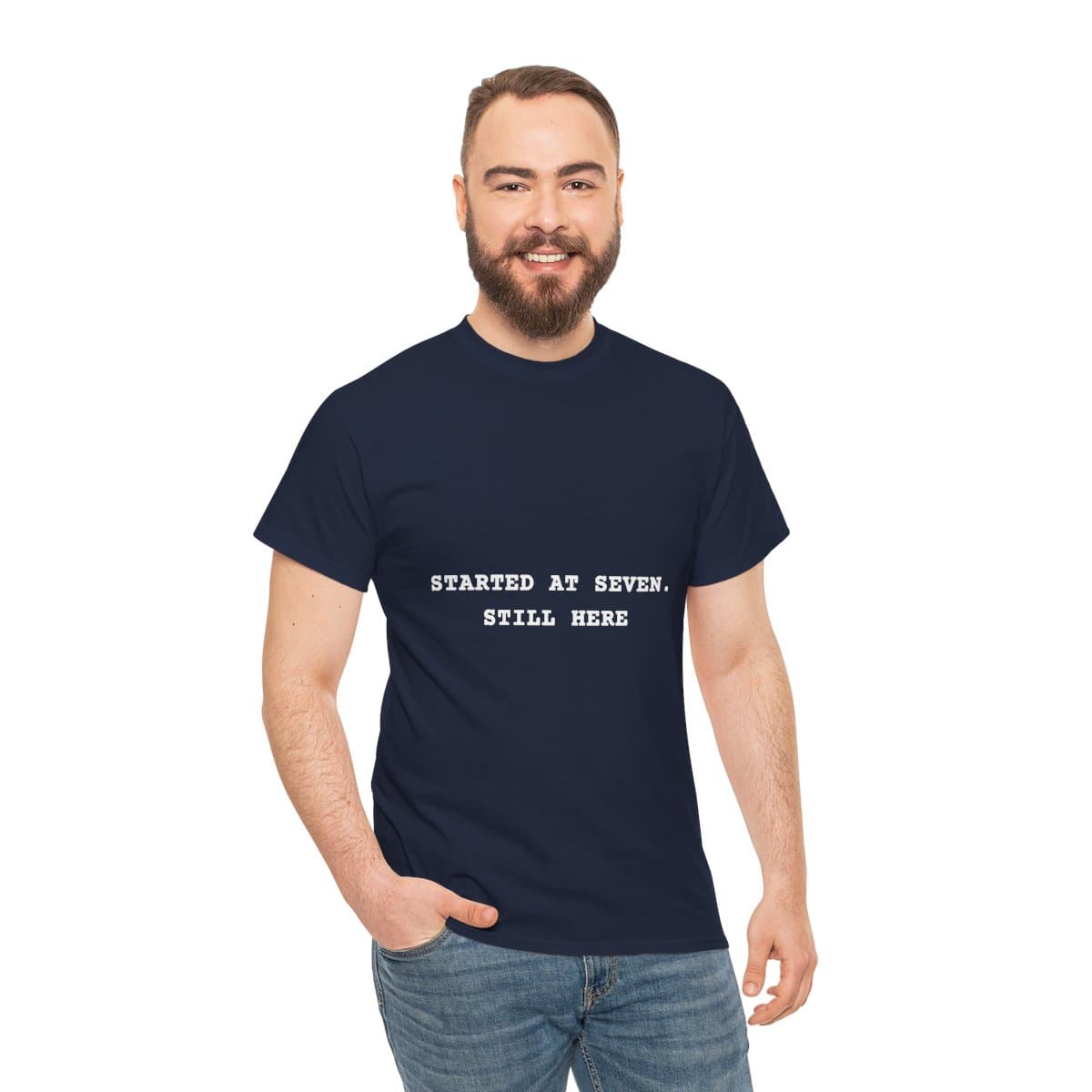 Started at seven. Still here — On a tee